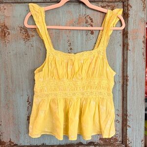 Free People Yellow Lace Trim Peplum Tank Top – Size M